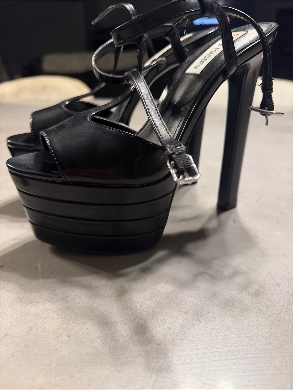 Steve Madden Black Patent Platform Strappy Heels